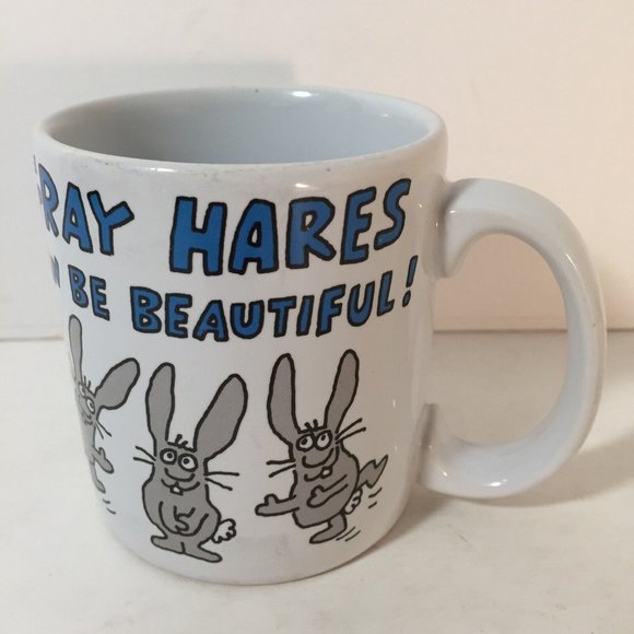 Gray Hares Coffee Tea Mug Cup Can Be Beautiful Aging Bunny Rabbits Carlton USED - Picture 2 of 6
